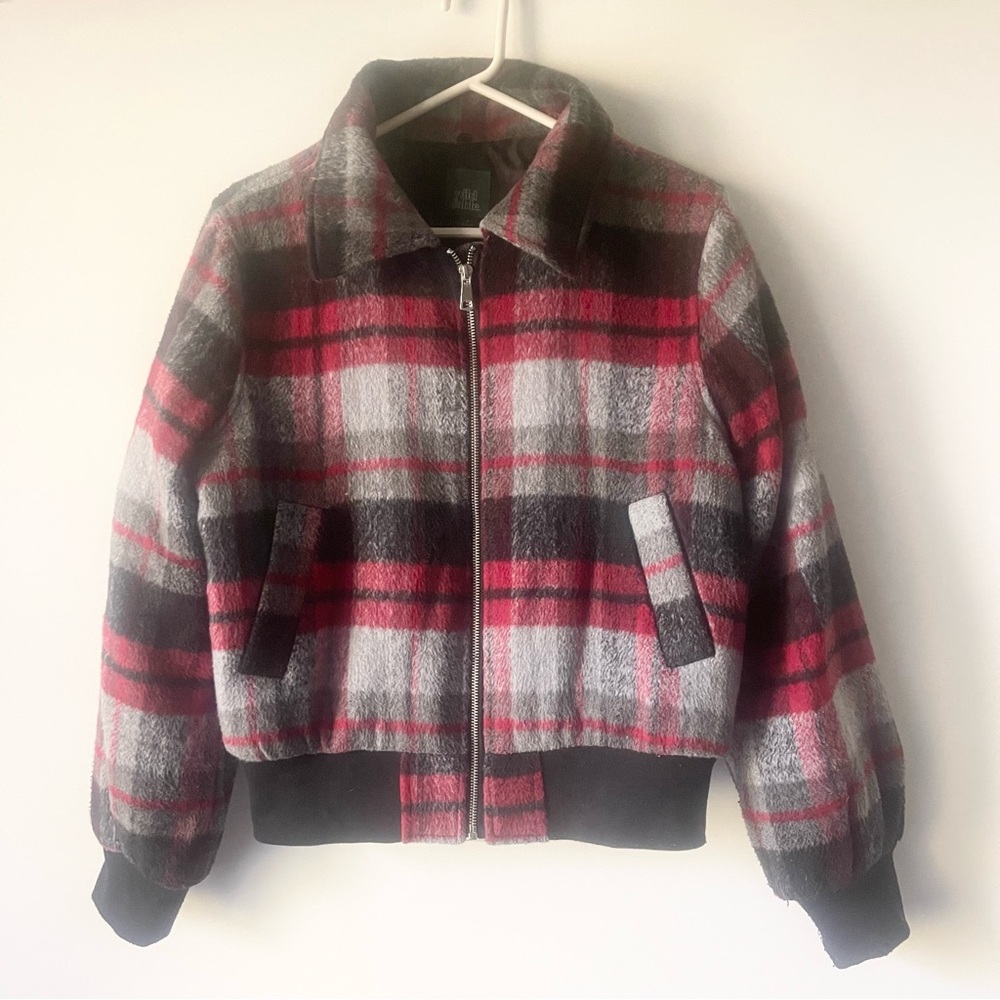 Wild Fable Plaid Wool Blend Zippered Jacket Red Black Gray Size Small